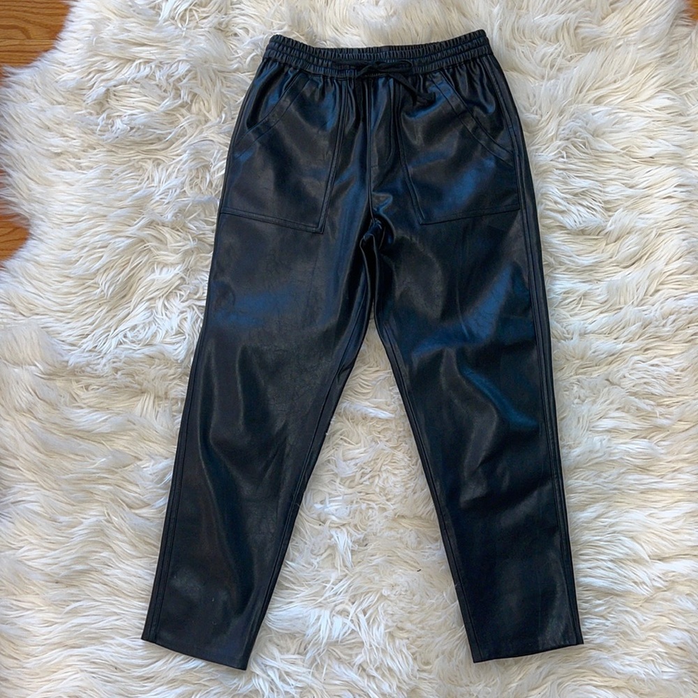 Faux Leather Drawstring Pants - image 1